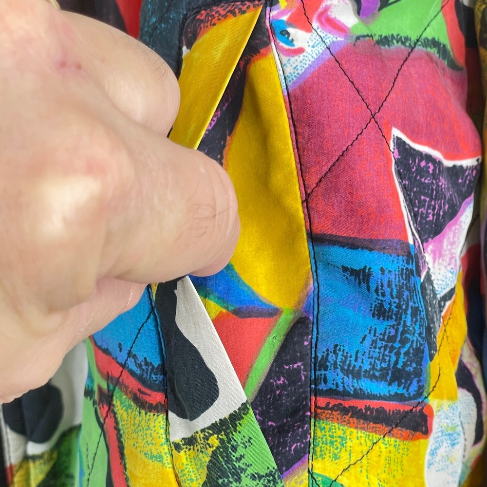 Vintage Robert Stock Silk Bomber Jacket Medium Abstract Graffiti Urban Chic READ - Picture 12 of 16